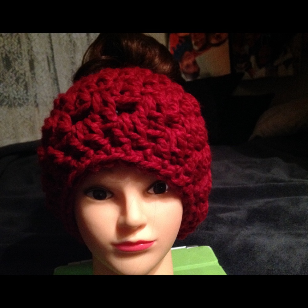 Crochet messy bun beanie